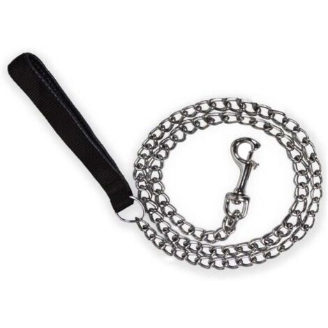 Correa de cadena para perro (180 cm) de acero y metal con asa resistente de cuero sintético.
