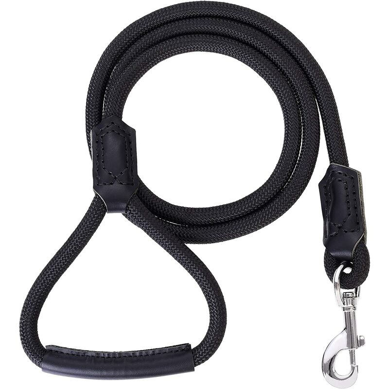 

Correa de cuero para perros de primera calidad | Correa de cuerda resistente | Mango de cuero | Cierre de acero inoxidable macizo (120 CM, negro)