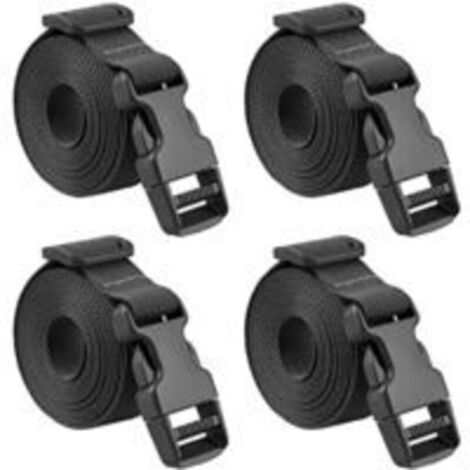 Correa de hebilla de 25 mm, 4 piezas, correa de trinquete, correa de sujeción de plástico para embalaje, maletas, mudanzas y equipaje (negra)