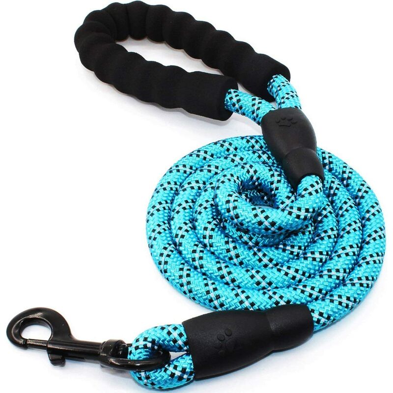 

Correa de nailon para perros con asa acolchada y luz reflectante, correa de perro resistente, correa de perro reflectante con cuerda redonda （Azul L）
