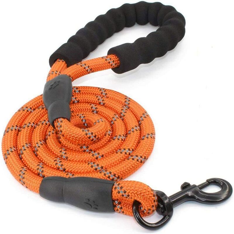 

Correa de nailon para perros con asa acolchada y luz reflectante, correa de perro resistente, correa de perro reflectante con cuerda redonda （Naranja