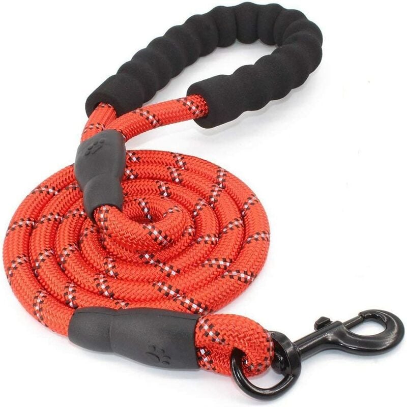 

Correa de nailon para perros con asa acolchada y luz reflectante, correa de perro resistente, correa de perro reflectante con cuerda redonda （Rojo L）