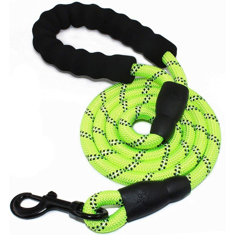 

Correa de nailon para perros con asa acolchada y luz reflectante, correa de perro resistente, correa de perro reflectante con cuerda redonda （Verde M）