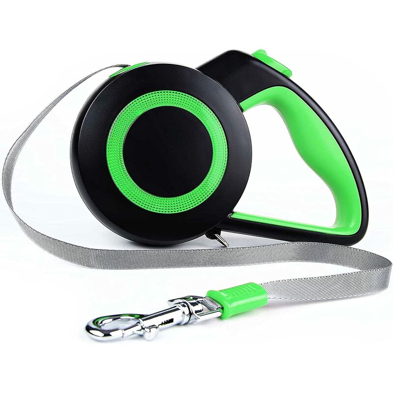 

Correa de perro retráctil, correa de perro retráctil con costuras reflectantes, cinta de nailon resistente estirable hasta 5 m, bloque de parada con