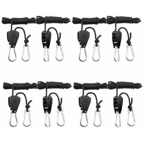 Correa de trinquete ajustable Cuerda de trinquete de cuerda de alta resistencia Ajustable 4 pares (8 piezas) Ganchos de trinquete ajustables de 1/8 de pulgada Gancho de cuerda Cada par soporta 150 lib
