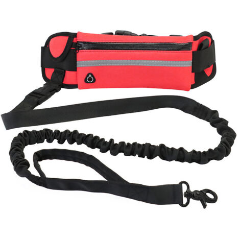 Correa deportiva roja para perros con riñonera, correa retráctil reflectante para paseos al aire libre, correa de carrera a prueba de explosiones.