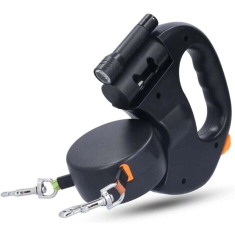 Correa doble para 2 perros, correa retráctil para perros de hasta 25 kg/55 lbs, cinta de nailon resistente y elástica 3M, con costuras reflectantes iluminadas, antienredos de 360°