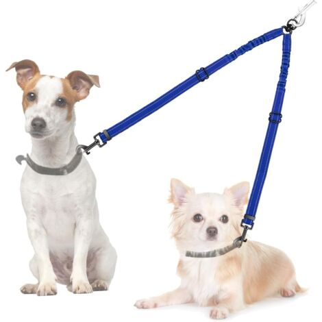 Correa doble para perro, accesorio de correa reflectante giratoria de 360°, longitud ajustable, correa doble para perro, azul