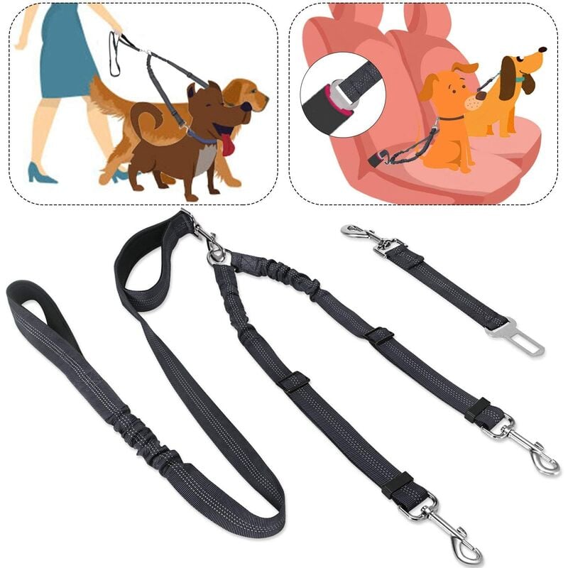 

Correa doble para perros, correa para caminar para mascotas de doble propósito y cinturón de seguridad con rotación de 360 ​​° Cinturón de peso