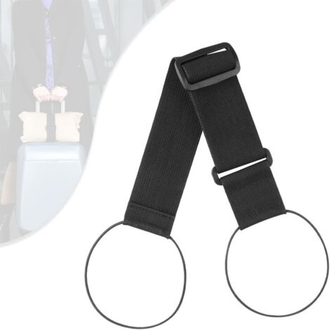 Correa elástica universal negra para sujetar equipaje, fabricada en poliéster, ajustable de 46 a 68 cm, para un apilamiento seguro, un almacenamiento compacto y un uso versátil.