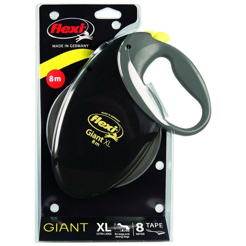 

Correa extensible Flexi Giant de cinta XL en color gris y amarillo | Correa de perro de mas de 50 kg | Correa de 8 metros