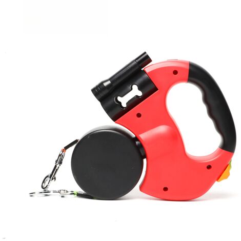 Correa giratoria 360° para perros - Ideal para 2 perros - Correa - Sistema antienredos - Luz LED - Roja