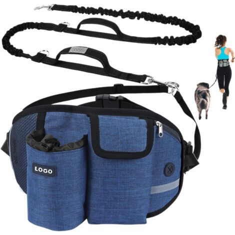 Correa manos libres para perros de hasta 110 kg, amortiguadora, cómoda, con costuras reflectantes, ideal para correr, trotar y caminar (azul + correa)