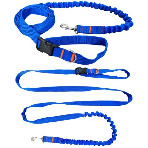 Correa para perro con amortiguador 280cm AZUL Ajustable Deportiva