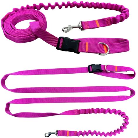 Correa para perro con amortiguador 280cm FUCSIA Ajustable Deportiva