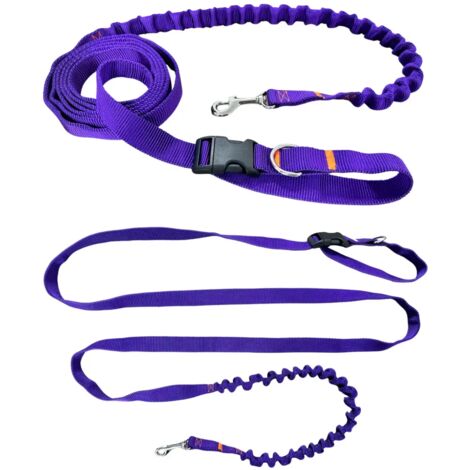 Correa para perro con amortiguador 280cm MORADA Ajustable Deportiva