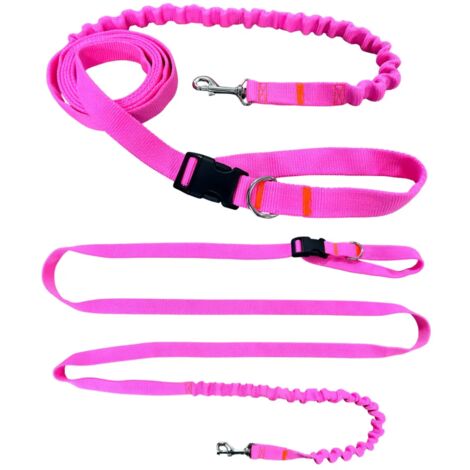 Correa para perro con amortiguador 280cm ROSA NE脫N Ajustable Deportiva