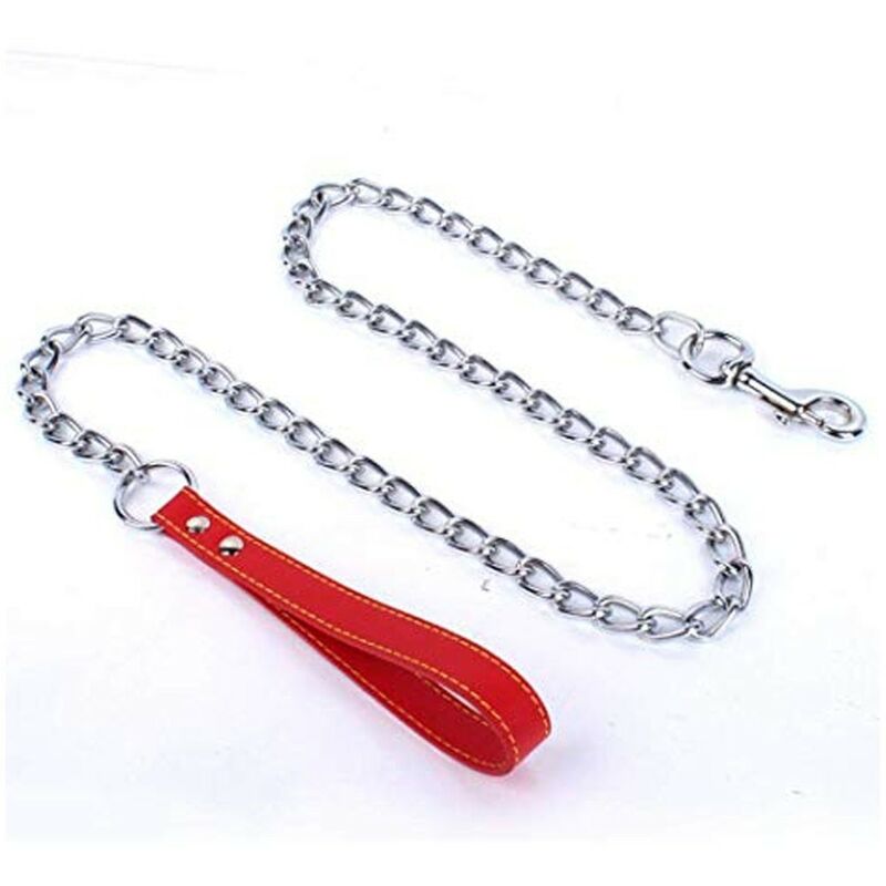 

Correa para perros con empuñadura de cuero | Cadena con empuñadura roja | Cadena para paseo perros 92 cm x 4 mm