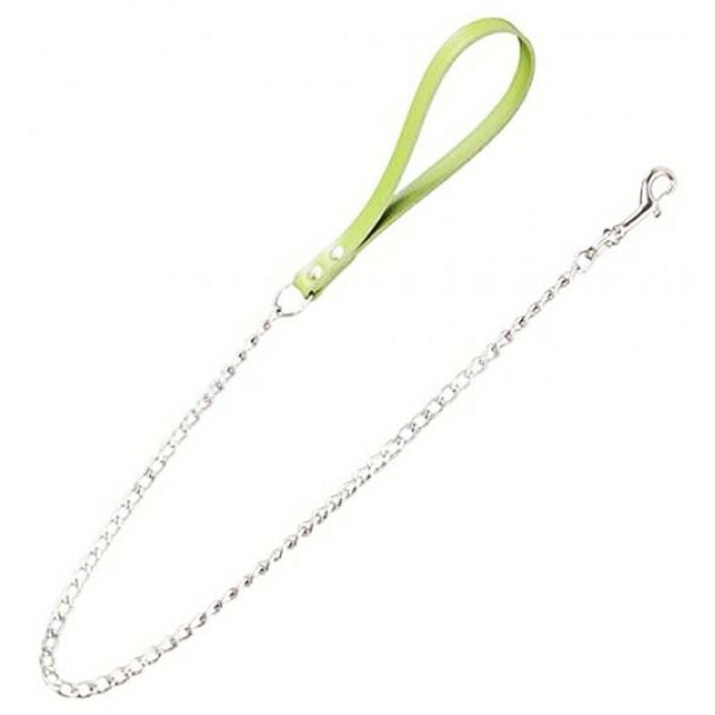 

Correa para perros con empuñadura de cuero | Cadena con empuñadura verde | Cadena para paseo perros 92 cm x 3 mm