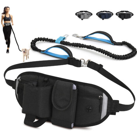 Correa para perros con manos libres, hasta 110 kg, absorción de impactos, cómoda, costuras reflectantes, ideal para correr, trotar y caminar (negra)