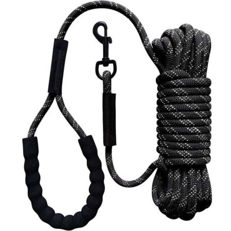 Correa para perros de 10 m, larga, con asa acolchada, para perros pequeños y grandes, color negro