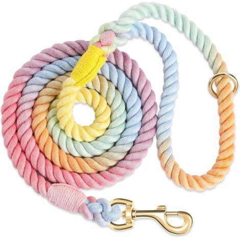 Correa para perros de cuerda de algodón tejida a mano, de 1,5 metros de largo, adecuada para perros pequeños, medianos y grandes, con una nueva y resistente hebilla de metal dorado y un colorido estam