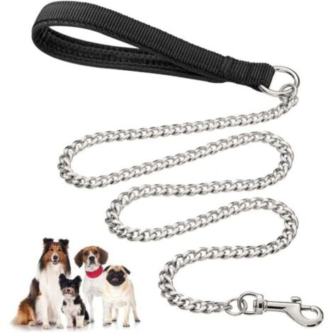Correa para perros de metal robusta, 120 cm x 4 mm, correa para mascotas a prueba de mordeduras con mango acolchado suave para perros grandes y medianos.