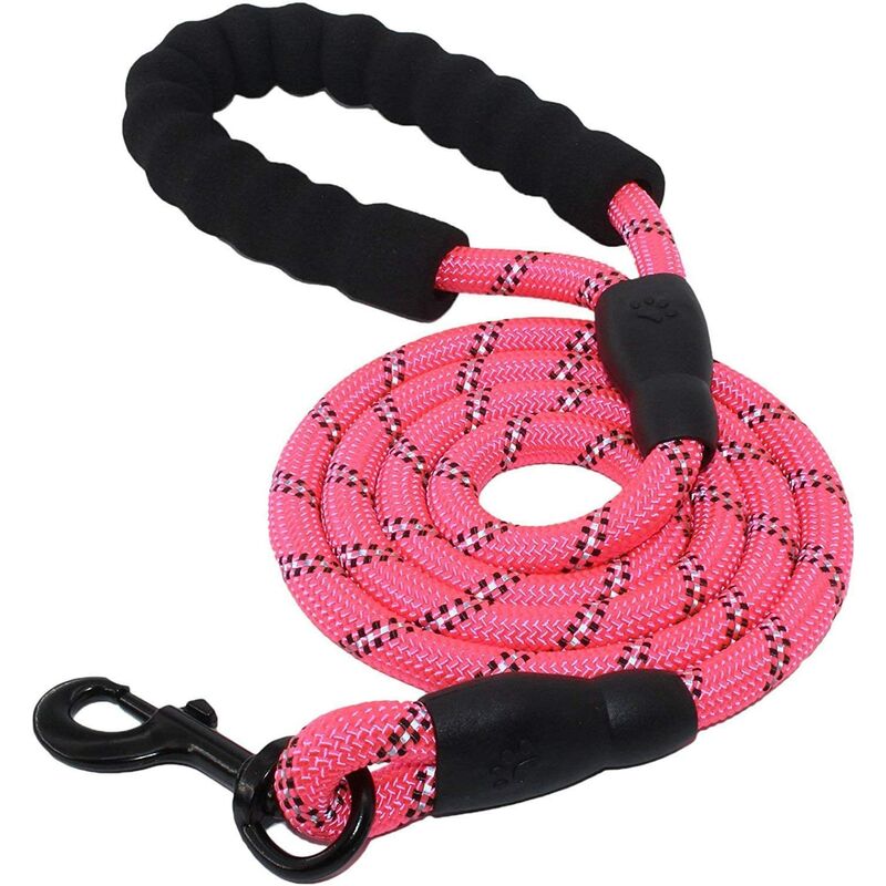 

Correa para perros de nailon con asa acolchada y luz reflectante, correa para perros fija, correa para perros reflectante con cuerda redonda （Rosa L）