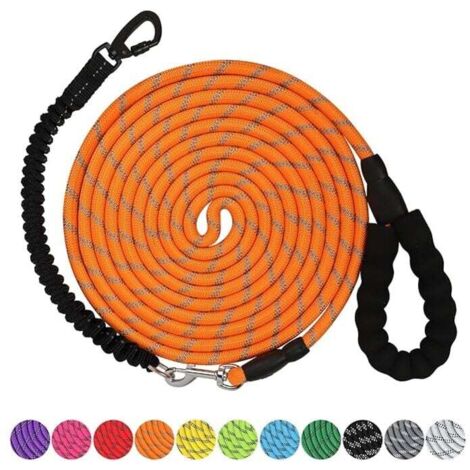 Correa resistente para perros de 10 m con gancho giratorio de bloqueo e hilos reflectantes. Correa elástica para perros con asa acolchada y cómoda para pasear perros pequeños, medianos y grandes.