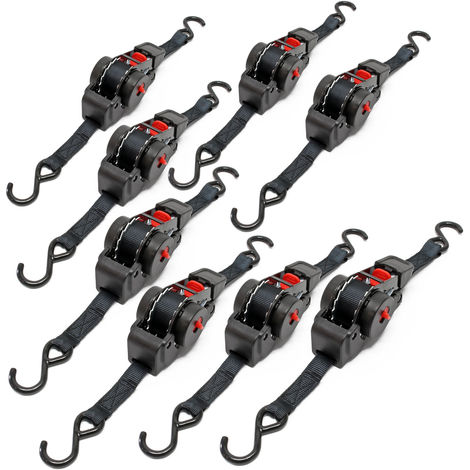 Correas de amarre automáticas Set 8x Carga de tracción 100daN LGF 0,2 LGL 1,8 m PES Asegurar carga