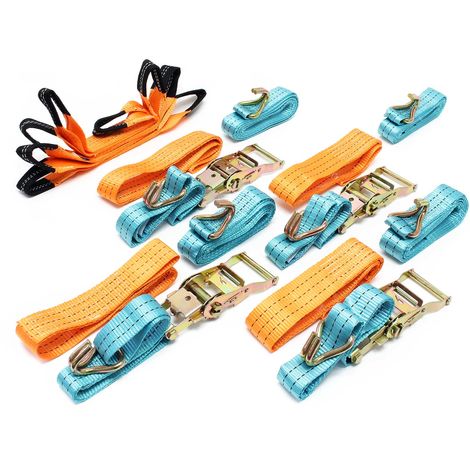 Correas de amarre set 4x para el transporte de coches, 35mmx3,5m, 3000 daN, correa seguridad ruedas
