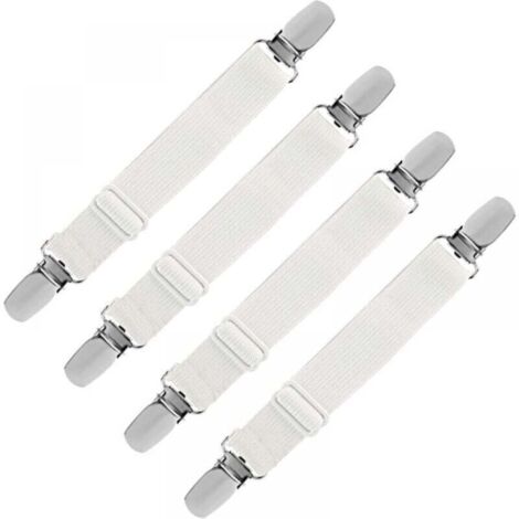Correas elásticas para sábanas, cierre ajustable para sábanas, sofás y fundas de tabla de planchar (blanco, paquete de 4). Extensible hasta 130 cm.