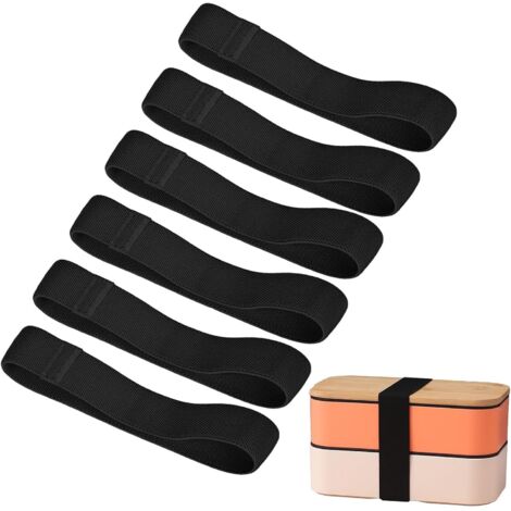 Correas para fiambreras Bento - Paquete de 10 correas elásticas de 25 mm para fiambreras, elásticos portátiles para fiambreras, color negro.