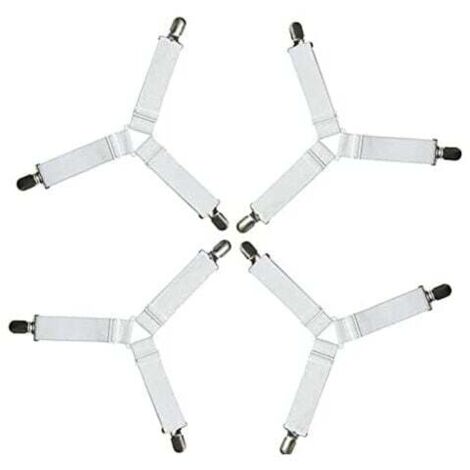 Correas tensoras triangulares ajustables para sábanas, colchas, tablas de planchar, colchones y sofás (blanco, paquete de 4)