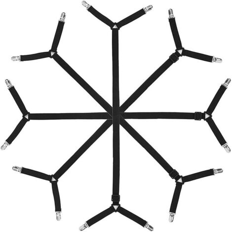 Correas triangulares ajustables para sujetar sábanas de colchón liso, paquete de 4, color negro