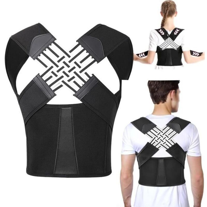 Correcteur de posture dos redresse pour homme et femme - Ceinture dorsale ajustable - Noir - Adulte - Mixte