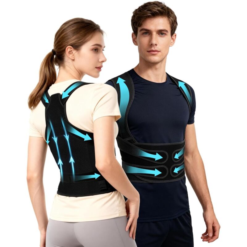 Correcteur de posture pour femmes et hommes, corset dorsal avec soutien réglable, soulagement des douleurs au cou, aux épaules et au dos, correction