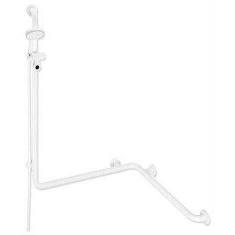 Corrimano per doccia e vasca con asta doccia, lunghezza tubo 1600 mm, bianco puro HEWI