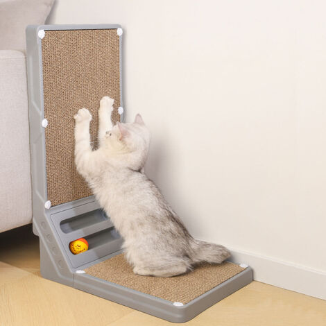 Corrugated L-shaped Cat Scratcher with Toys