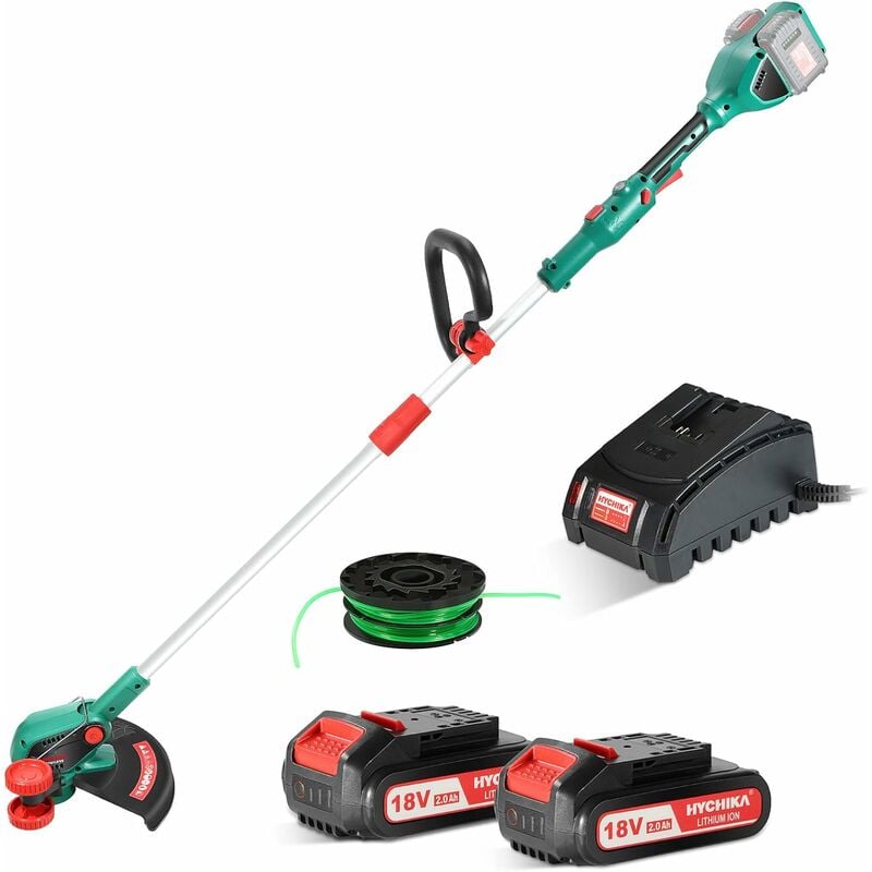

Cortabordes a batería Brushless 36V, HYCHIKA 2*2.0Ah Batería 18V, Ancho de Corte 35cm, 2 Velocidades Ajustables, Ángulo de Corte, 6000RPM, Incluido