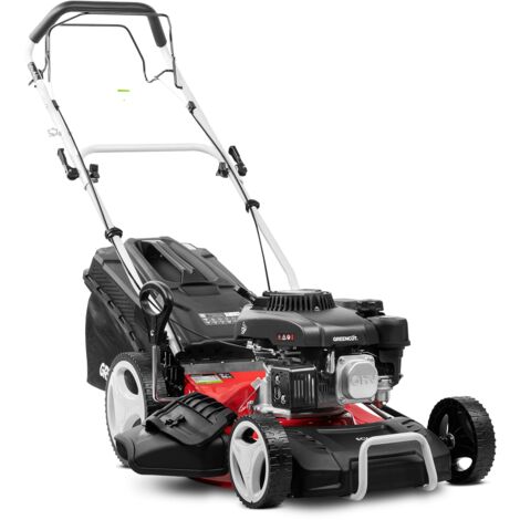 Cortacésped GLM770X gasolina 165cc 6cv motor 4 tiempos OHV autopropulsado cuchilla acero de doble filo de 460mm 18" altura de corte regulable y cesta con capacidad de 55L - Greencut