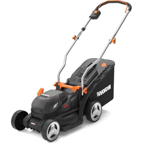 Cortacésped inalámbrico sin escobillas Worx WG733E de 20 V, ancho de corte de 33 cm, para jardines de hasta 250 m² con recolector de césped de 35 L.