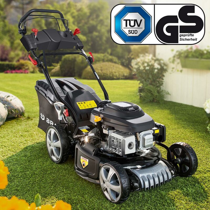 

Brast - Cortacésped de gasolina 170cc-4,76CV-46cm-bolsa 60l-arranque eléctrico, autopropulsado, 8 niveles de corte, 4en1+sistema Easy Clean. Modelo
