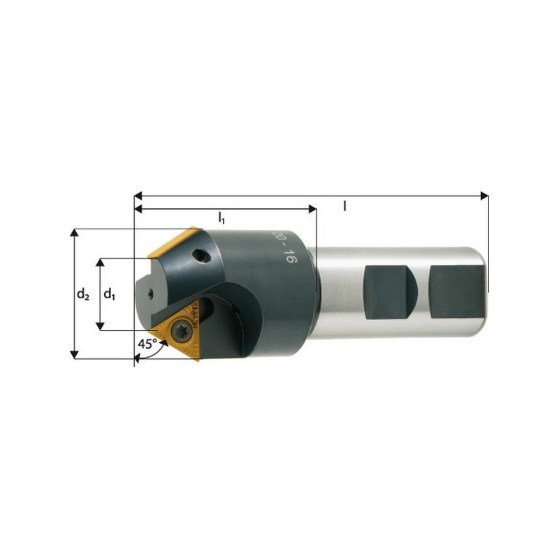 

Fresa de chafláner 15°, 30°, 45°, 60°, 75° de regar central, ángulo : 15 °, Ø D min./máx. d2 53 mm, Ø D min./máx. d1 25 mm, dientes : 3