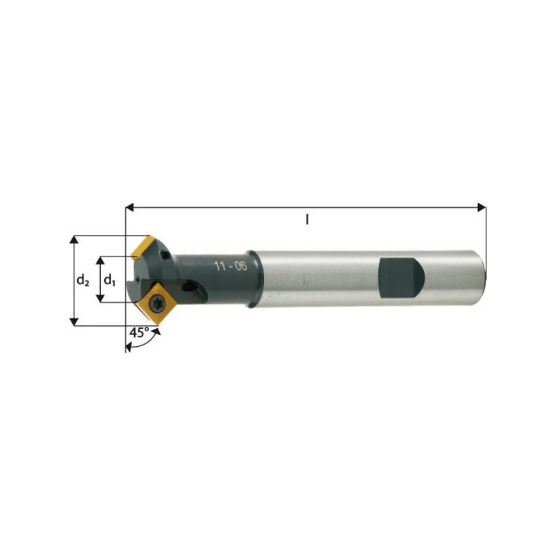 

Fresa de chafláner 45°, de regar interno, Ø d1 min./máx. d2 : 28 mm, número de dientes 3, Ø de mango 25 mm, dimensiones l : 100 mm