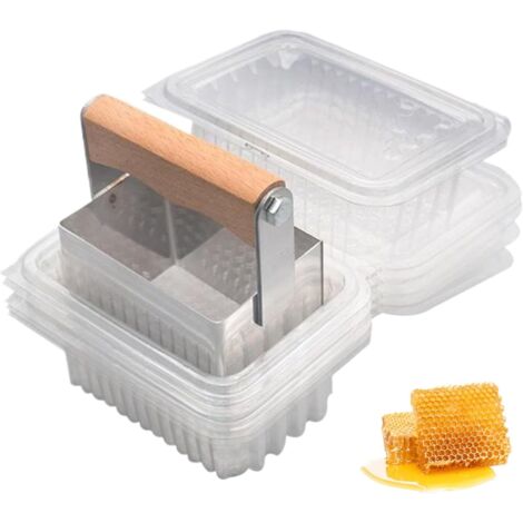 Cortador de panales, herramienta para cortar miel con 10 recipientes de plástico, caja de plástico de acero inoxidable, cortador de panales, herramientas de apicultura hermosas y prácticas para cortar