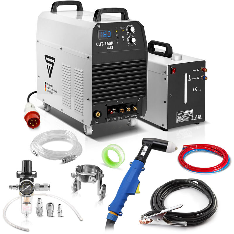 

CUT 160 P IGBT cortador de plasma con 160 Amperio, encendido piloto, refrigeración por agua, cortes hasta 52 mm - Stahlwerk