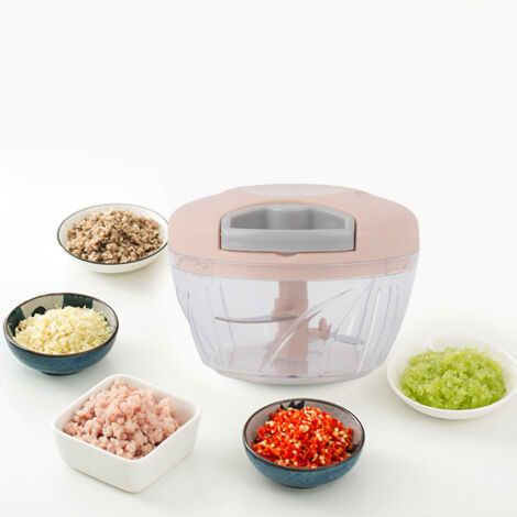 Cortador de verduras manual con cordón  Cortador de frutas y picador de carne de 500 ml, acero inoxidable ABS rosa  Accesorio de cocina multifuncional