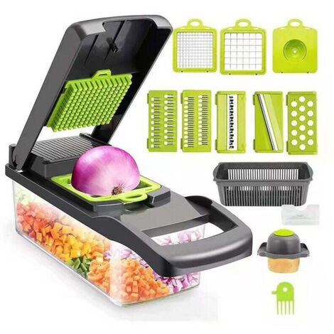 Cortador de verduras multifunción 16 en 1, rebanador manual de verduras, mandolina profesional de cocina, cortador de verduras con múltiples cuchillas ajustables para rebanar, cortar y rallar verduras