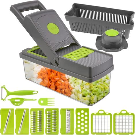 Cortador de verduras multifuncional 15 en 1, mandolina de cocina con 8 cuchillas reemplazables para cortar, rallar y moler verduras, con separador de huevos.